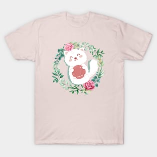 Cute Cat With Flowers and pink background T-Shirt